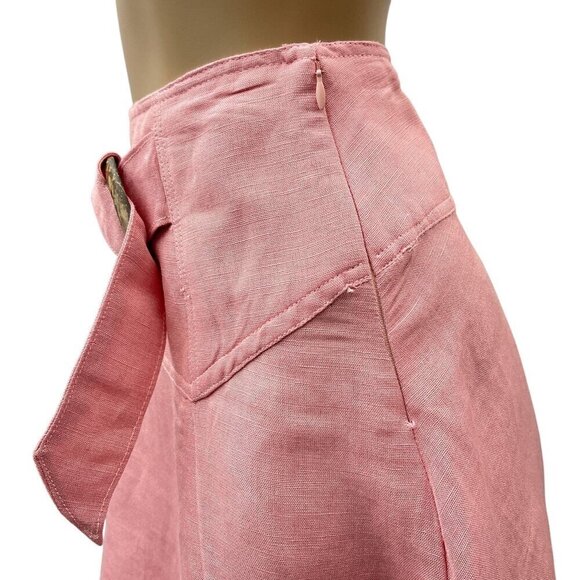 Free People Pink Higher Ground A-Line Skirt Linen Blend Flowy Belted Waist M* - Picture 13 of 14
